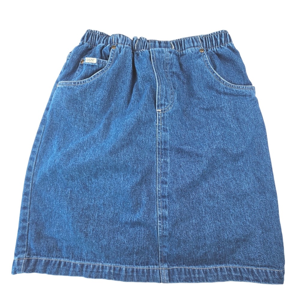 Blassport Petite Denim Skirt Medium Wash Elastic Waist Cotton 8P Vintage 1990's
